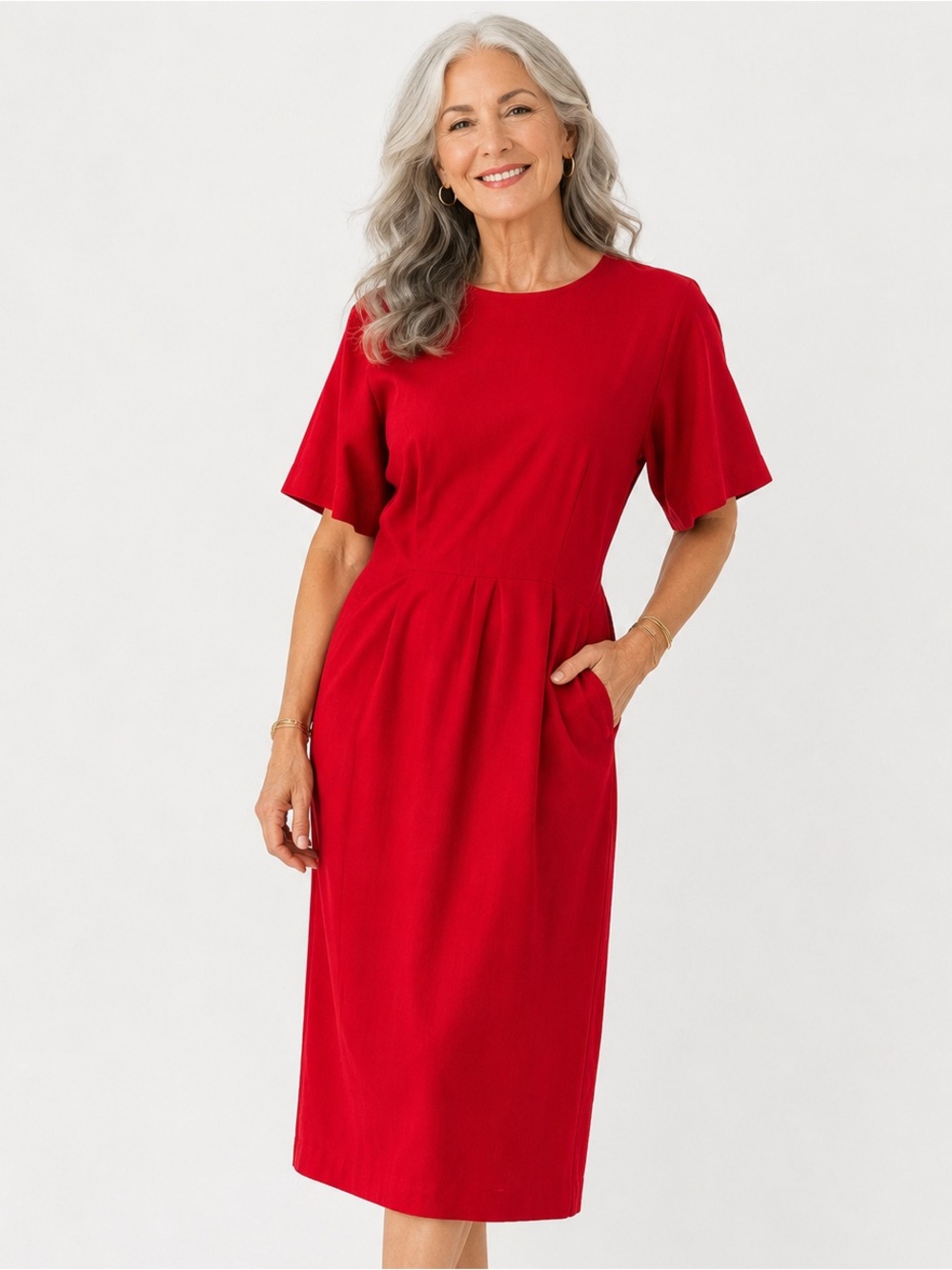 Vintage 80s Dress Leslie‎ Fay Red Midi Cotton Size Medium